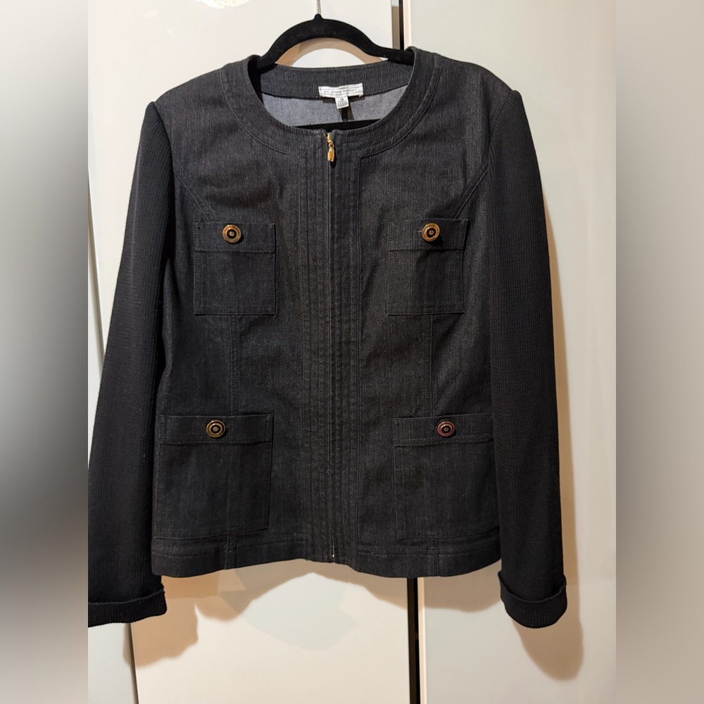 St. John Sport black denim 2 piece set . Jacket 12 pants 10 - excellent